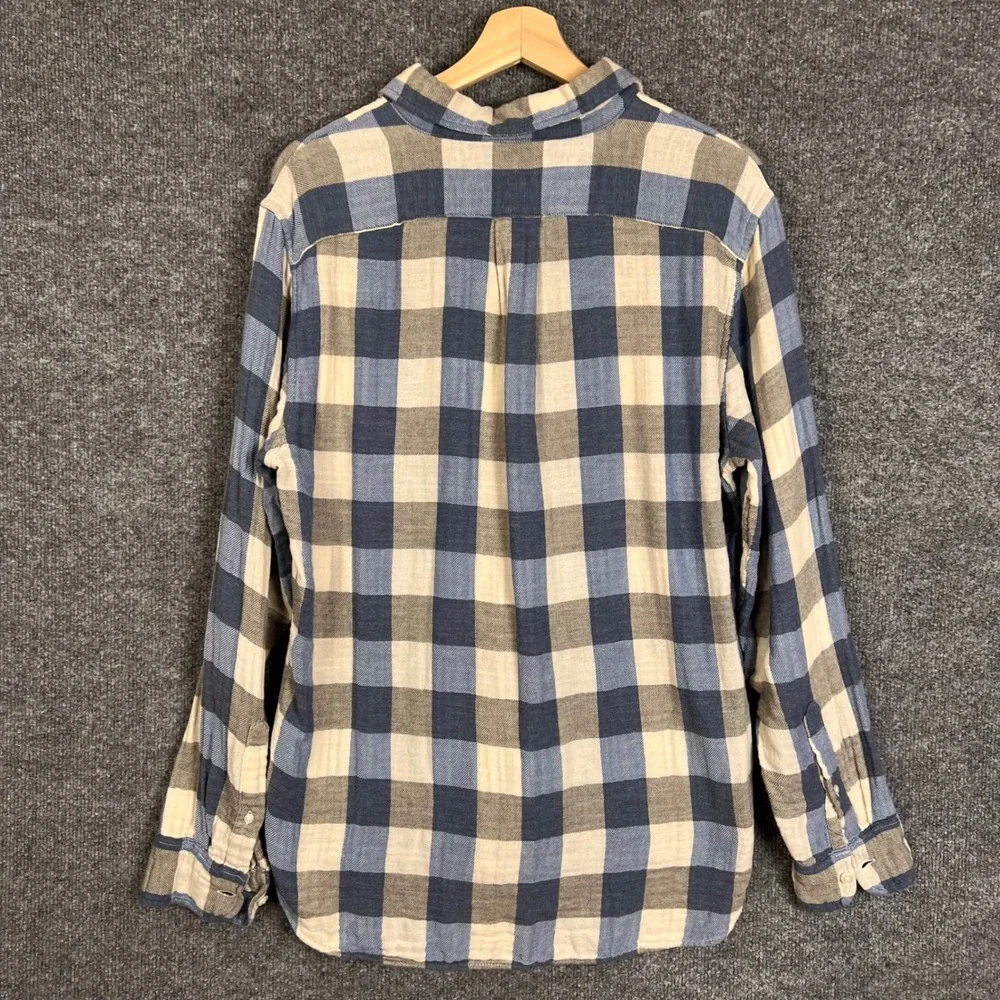J. Crew Button Down Shirt Mens M Blue Excellent Slim Fit Plaid Flannel Cotton